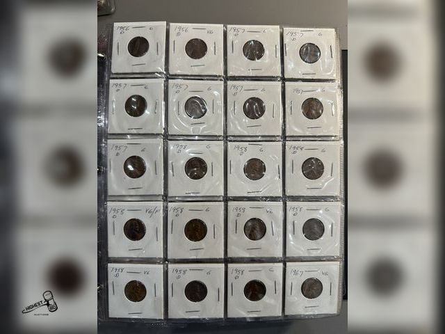 Lot 91-6543 - 20 U.S. WHEAT PENNIES - 1956D - 1956D - 1957D - 1957D - 1957D - 1957D - 1957D - 1957 - 1957D - 1958D...