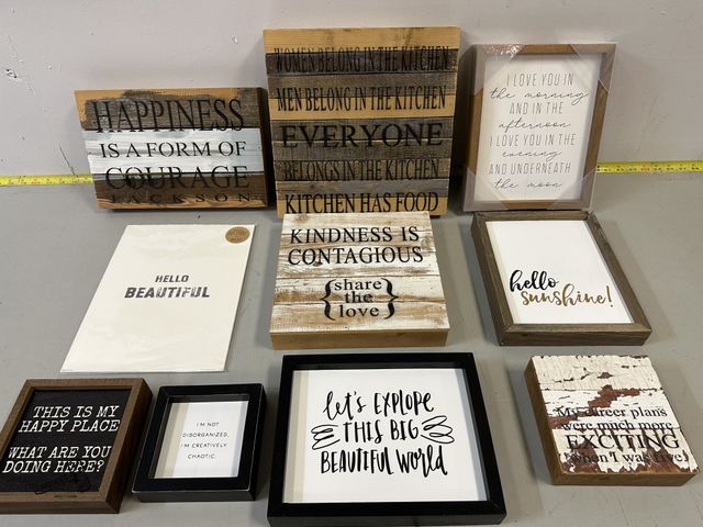 Lot 91-8350 - New 9 WOODEN HOME DECOR SIGNS &amp; 1 PRINTED SIGN NO FRAME