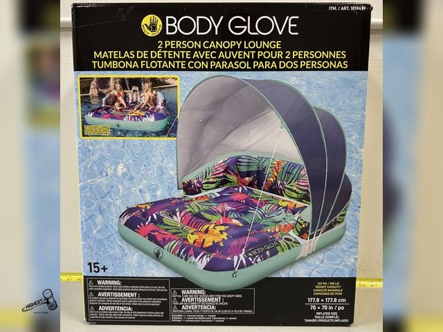 Lot 91-8949 - New MSRP$ 129.99 BODY GLOVE 2 PERSON CANOPY LOUNGE - DETACHABLE CANOPY GREAT FOR THE POOL OR LAKE - ...