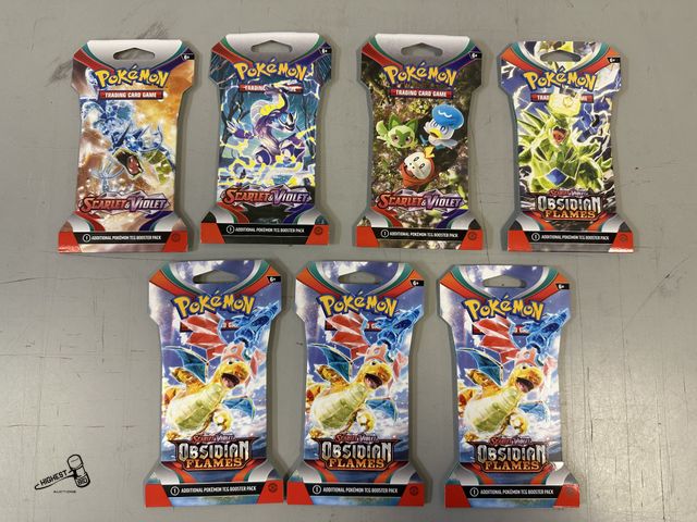 Lot 91-9596 - New IN PACKAGE 4 SCARLET &amp; VIOLET OBSIDIAN FLAMES 3 SCARLET &amp; VIOLET POKEMON TRADING CARDS 7...