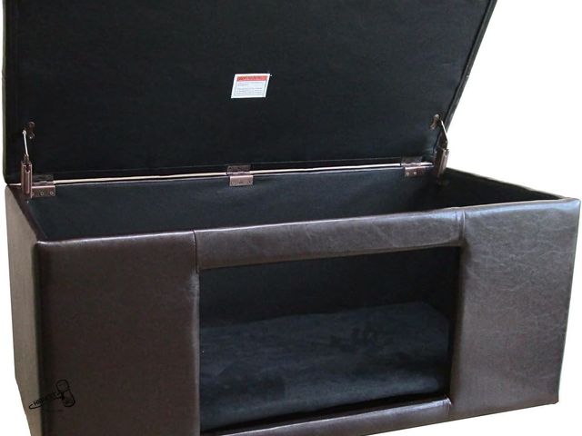 Lot 91-10300 - New Homepop Home Decor | Button Tufted Leatherette Pet Bed &amp; Bench | Faux Leather Pet Bed | Deco...