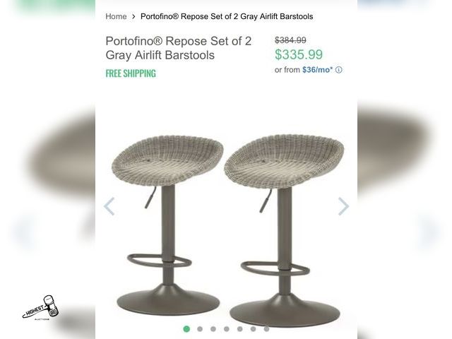 Lot 91-8734 - New RST BRANDS PORTOFINO® REPOSE SET OF 2 GRAY AIRLIFT BARSTOOLS  - NEW IN BOX - ASSEMBLED ONE FOR P...