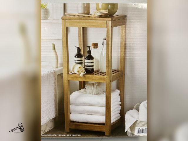 Lot 91-8653 - Mesa 3-Tier Acacia Storage Shelf - 15.2" X 13.7" X 35.4" - NEW IN BOX