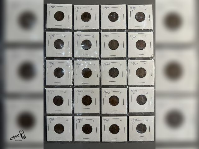 Lot 91-6539 - 20 U.S WHEAT PENNIES - 1938 - 1939S - 1939 - 1939S - 1940S - 1940S - 1940 - 1940S - 1940D - 1940S - ...