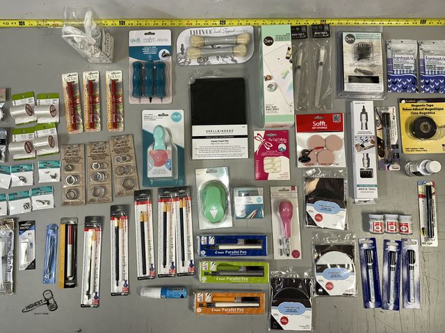 Lot 91-8373 - New TABLE FULL OF SCRAP BOOK &amp; CRAFTING TOOLS &amp; SUPPLIES