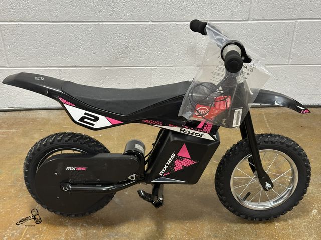 Lot 91-10221 - LIKE NEW MSRP $259.99 PINK DECAL  Razor Dirt Rocket MX125 Electric-Powered Dirt Bike - for Child 5+ ...