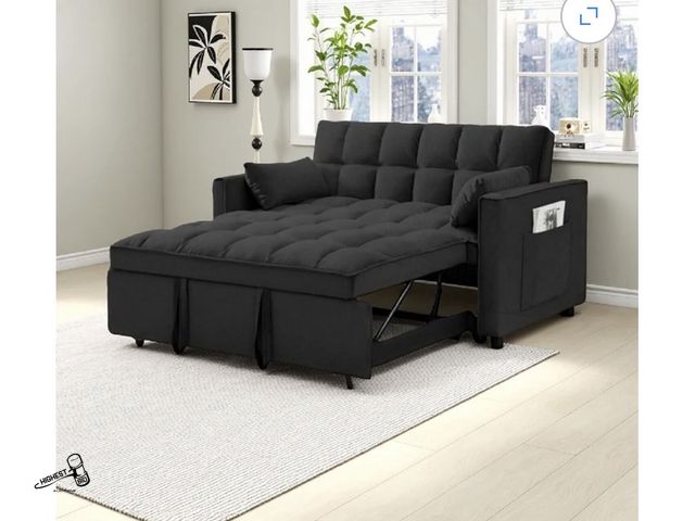 Lot 91-10368 - New 3 IN 1 CONVERTIBLE SLEEPER SOFA BED, PULL OUT LOVESEAT COUCH WITH STORAGE POCKET, BLACK - ADJUST...