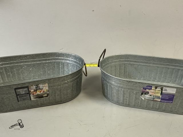 Lot 91-8816 - 2 BETTER HOMES &amp; GARDEN GALVANIZED OVAL TUBS 20" X 11" X5.7"