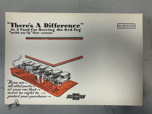 Lot 91-6433 - VINTAGE CHEVROLET ADVERTISEMENT OR BROCHURE - APPROX. 100 - "THERES A DIFFERENCE" IN A USED CAR BEAR...