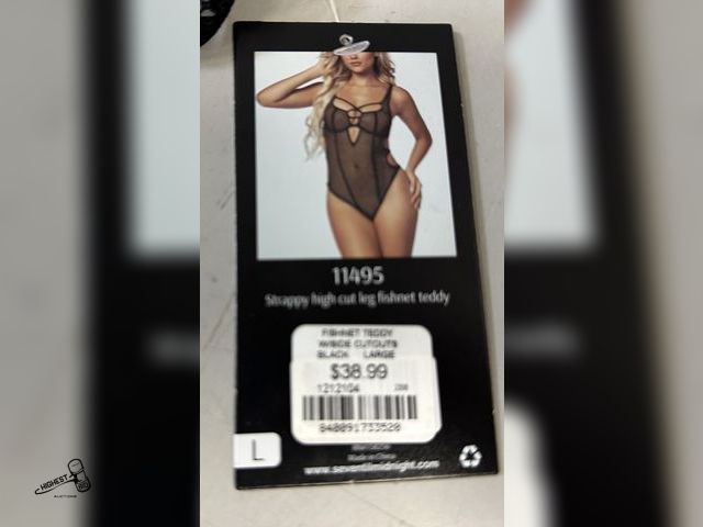 Lot 91-9706 - New LARGE BLACK 7 TIL MIDNIGHT STRAPPY HIGH CUT LEG FISH NET TEDDY