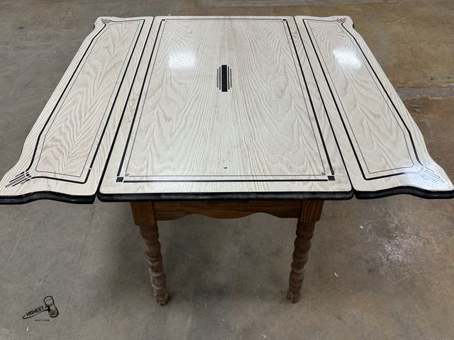 Lot 91-8591 - ANTIQUE WOODEN / PORCELAIN TOP KITCHEN TABLE WITH HIDDEN DRAWER