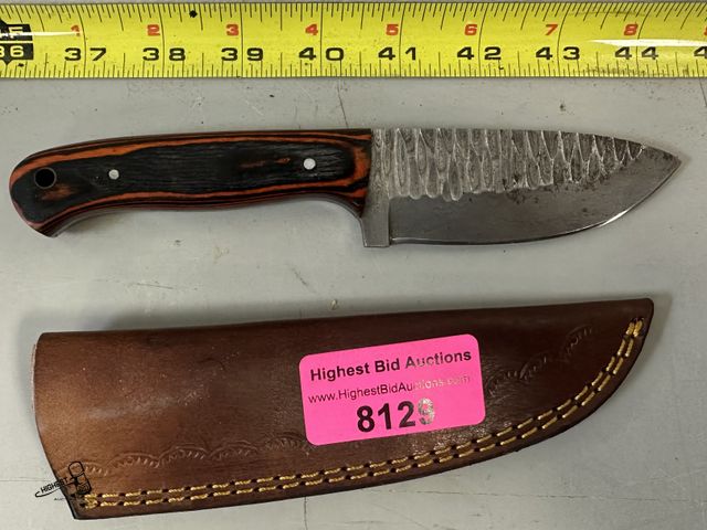 Lot 91-8129 - 8" DEMASCUS KNIFE WITH LEATHER CASE