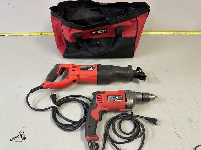 Lot 91-10262 - BAUER HEAVY DUTY VARIABLE SPEED RECIPROCATING SAW &amp; REVERSIBLE 1/2" HAMMER DRILL IN PORTER CABLE...