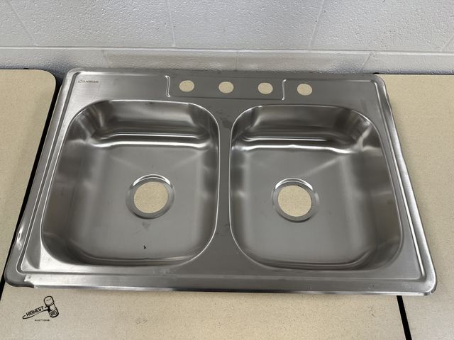Lot 91-8402 - GLACIER BAY DOUBLE 33 in. Drop-In 50/50 Double Bowl 20 Gauge Stainless Steel Kitchen Sink 22" X 33" ...