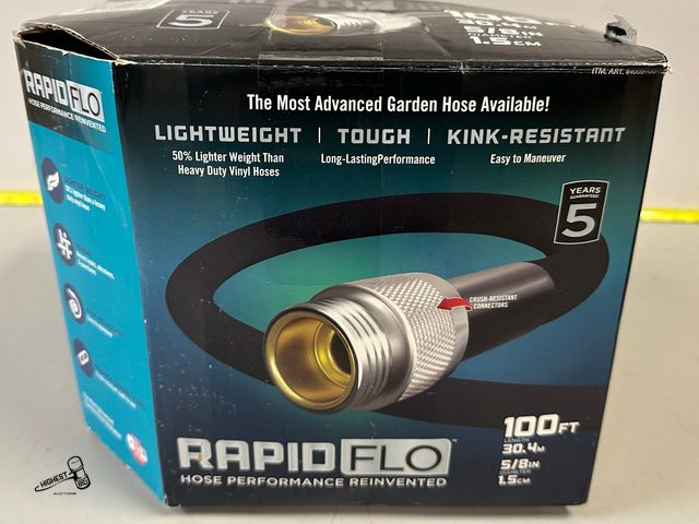 Lot 91-6225 - RAPID FLO 100FT COMPACT GARDEN HOSE - 1.5CM - DURABLE - LIGHT WEIGHT - FLEXIBLE - KINK RESISTANT