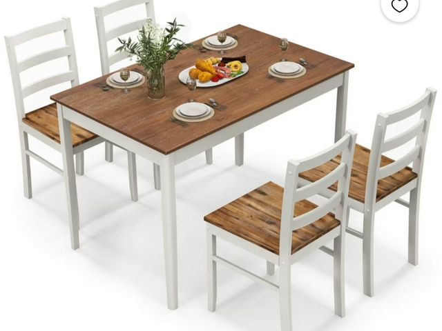 Lot 96-227673 - GRAY Costway 5-Piece Dining Set Solid Wood Kitchen Furniture with Rectangular Table &amp; 4 Chairs N...