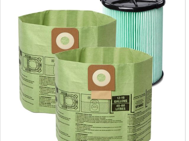 Lot 96-179880 - RIDGID Genuine OSHA Compatible
Kit with HEPA Material Filter, Cyclonic Dust Bags for Select 12-16 Ga...