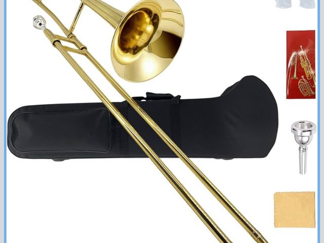 Lot 96-180370 - Bb Tenor Slide Trombone – B Flat Brass Trombone with Gold Lacquer Finish- Includes Hard Case, Mouthp...