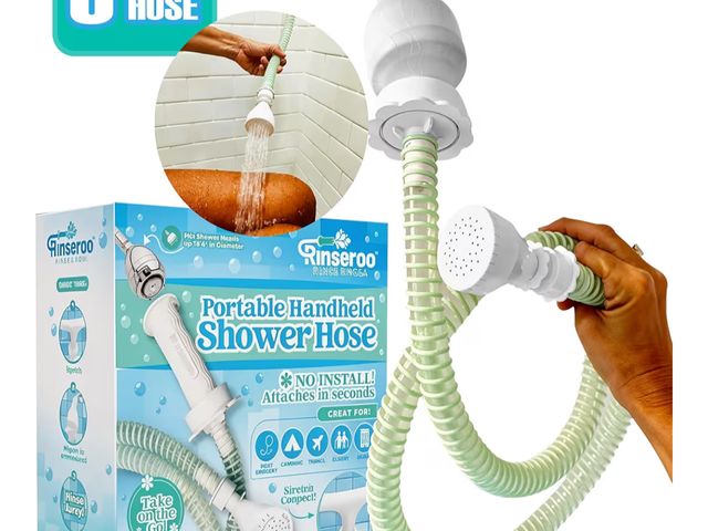 Lot 96-190850 - NEW Rinseroo: 5ft Slip-On Handheld Shower Attachment Hose w/Spray Head- Removable Extension Arm- Con...