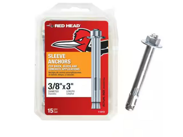 Lot 96-164933 - Red Head
3/8 in. x 3 in. Zinc-Plated Steel Hex-Nut-Head Indoor Sleeve Anchors

New
