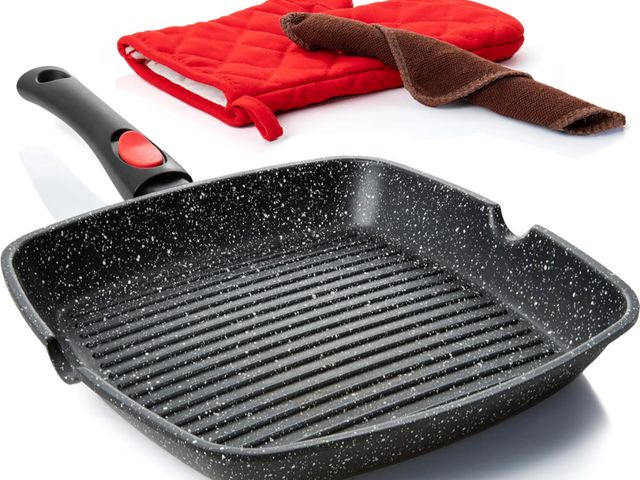Lot 96-230738 - Moss &amp; Stone Grill Pan for Indoor Cooking 11Inch Nonstick Square Grill Pan RV Induction Griddle ...