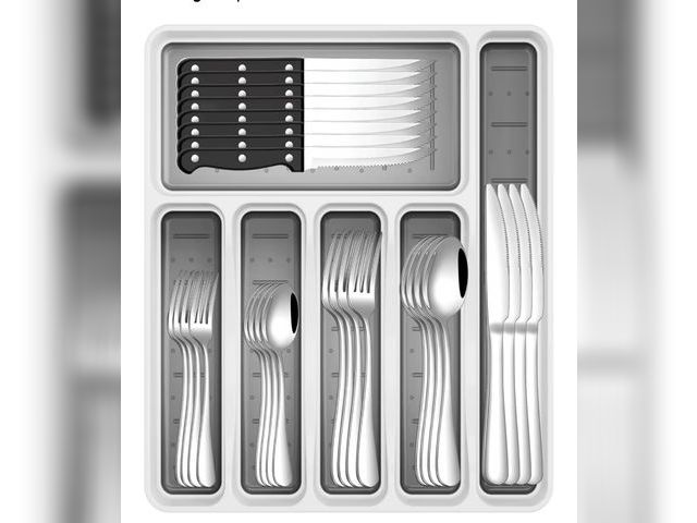 Lot 96-191312 - 49-Piece Silverware Set with Organizer, Stainless Steel Flatware Utensils Set for 8, Forks and Spoon...