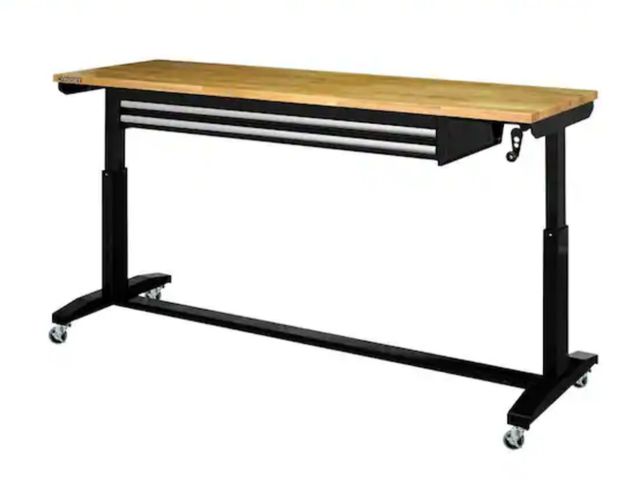 Lot 96-173811 - Husky
72 in. W x 24 in. D 2-Drawer Adjustable Height Black Workbench Table with Solid Wood Top
New
M...