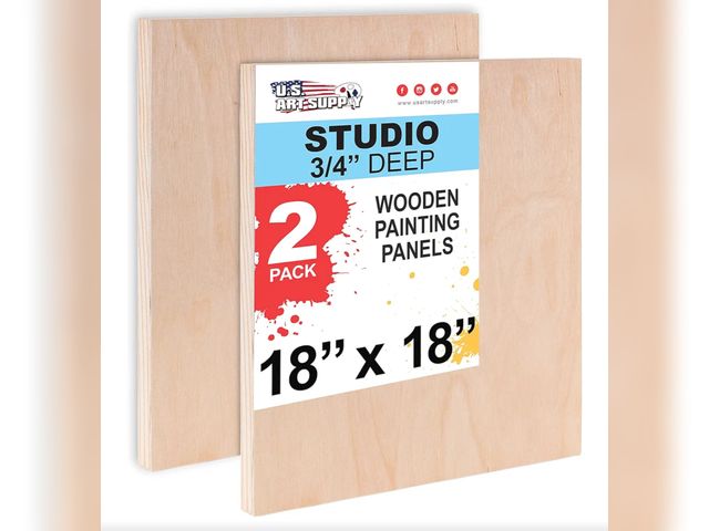Lot 96-174301 - U.S. Art Supply Unfinished Cradled Wood Panels for Painting, 2 Pack of 18x18 inch - Studio Birch Woo...