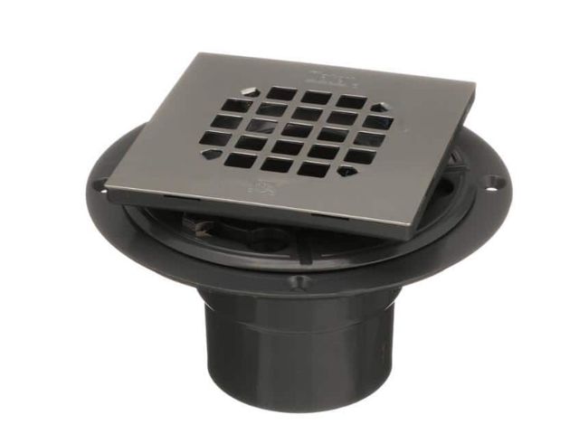 Lot 96-174146 - Lot of 8 Oatey 3 in. Round Black PVC Shower Drain with 4-3/16 in. Square Stainless Steel Drain Cover...