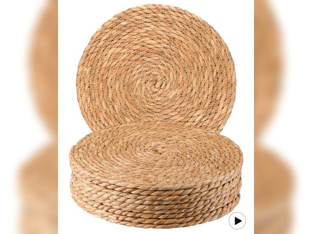 Lot 96-193952 - Round Woven Placemats 12 inch Set of 10 - Boho Rattan Placemats Natural Water Hyacinth Placemat, Far...