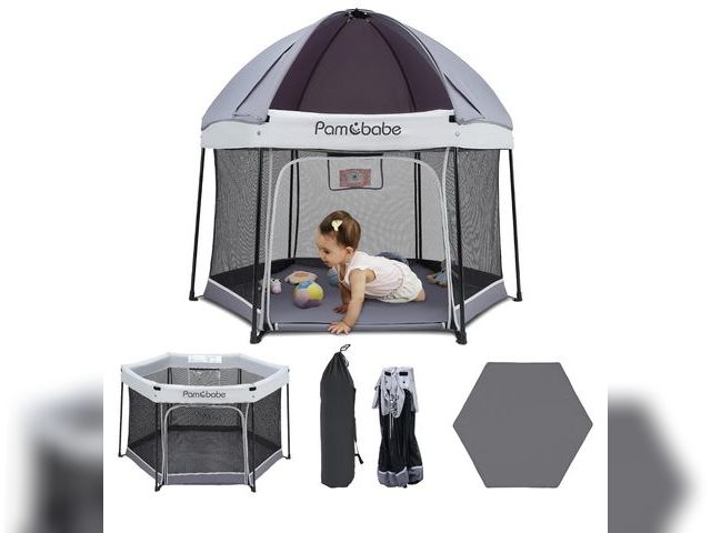 Lot 96-181723 - Pamo Babe Premium Indoor and Outdoor Portable Baby Playpen, Grey MSRP $149.99 Appears Unused