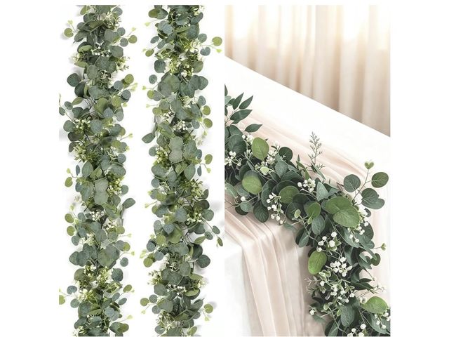 Lot 96-230689 - Delphinus 2 Pack Artificial Eucalyptus Garland Fake Eucalyptus Leaves Vines, For Table Wedding Party...