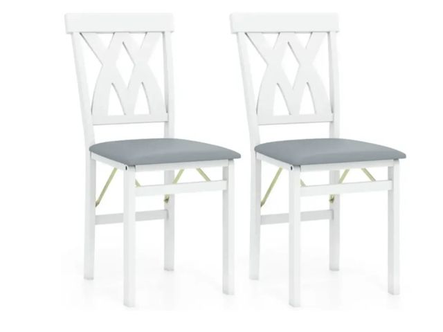 Lot 96-186706 - Folding Wooden Dining Chair Set of 2 Faux Leather Upholstered Kitchen Armless Chairs MSRP $159.99 Ne...