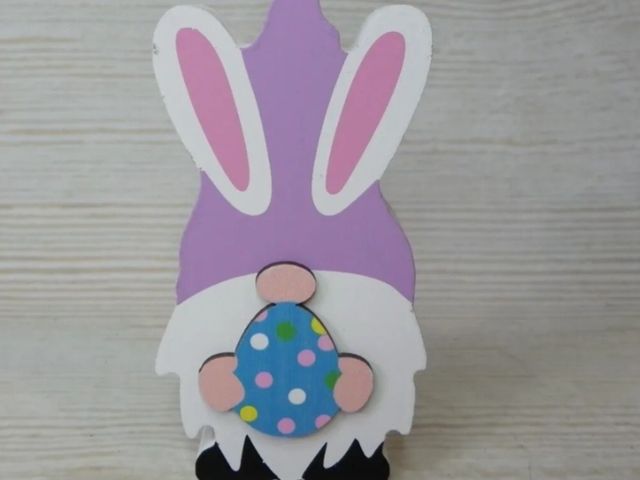 Lot 96-201364 - 6 Pack of Small Purple Gnome Bunny Easter Egg Wood Cutout Decorations New