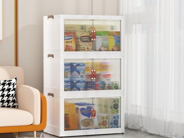 Lot 96-175745 - 3 Tier Storage Bins with Lids, 104QT Collapsible Plastic Storage Bins, Folding Storage Boxes with Do...