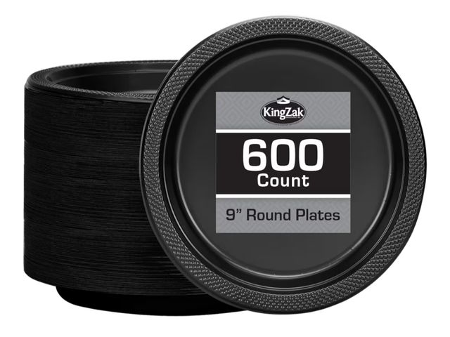 Lot 96-190061 - Hanna K. Signature Black Plastic Plates 9 Inch - 600 count - Plastic Solid Round Party Plates For We...
