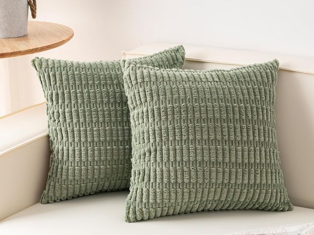 Lot 96-211467 - Aegero Pack of 2 Corduroy Decorative Throw Pillow Covers 18x18 InchSoft Boho Striped Pillow Covers M...