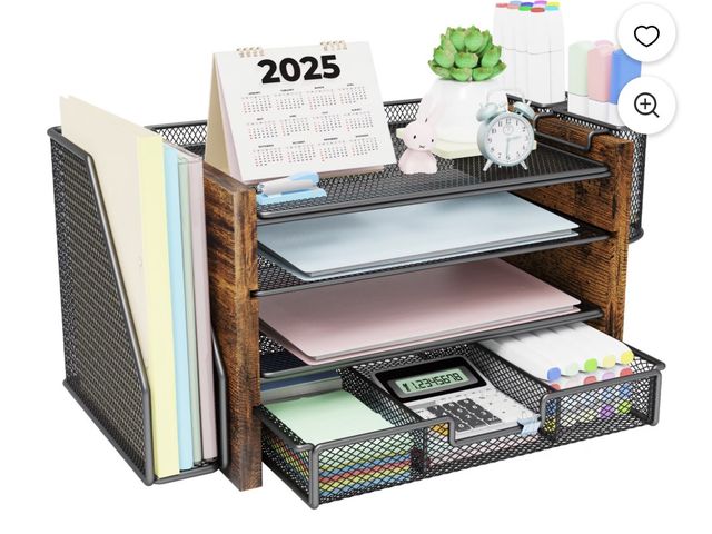 Lot 96-230477 - MEHOOM Wood Desk Organizers and Accessories with File Holder, 4-Tier Desk Accessories &amp; Workspac...
