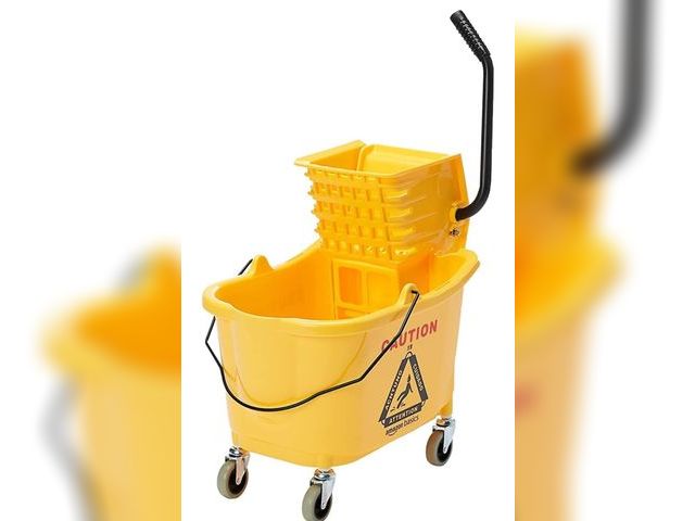 Lot 96-173725 - Amazon Basics Side Press Wringer Combo Commercial Floor Cleaning Rectangular Mop Bucket on Wheels, 3...
