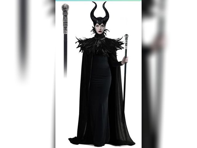 Lot 96-170590 - Black Gothic Witch Costume Raven Costume Halloween Feather Shawl Mesh Cape with Horns Set
open appea...