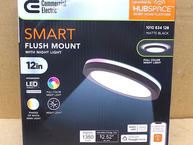 Lot 96-176042 - COMMERCIAL ELECTRIC 12" HUBSPACE SMART CCT RGB SELECTABLE LED FLUSH MOUNT BLACK
New