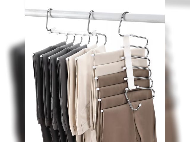 Lot 96-181634 - Fayleeko Upgraded Collapsible Pants Hangers Space Saving, 6 Layers Clothes Rack, Stainless Steel Mul...