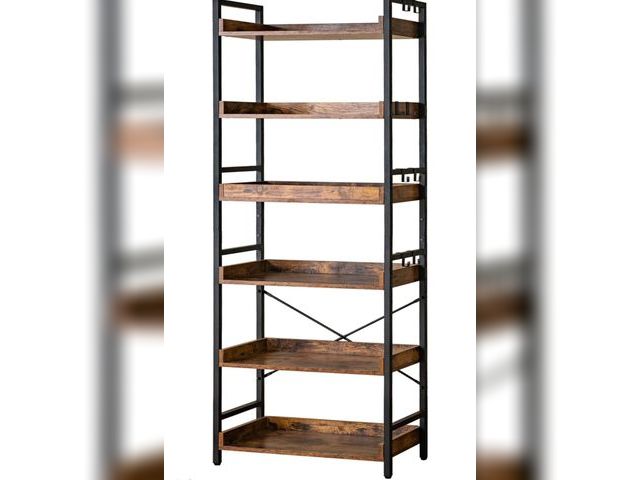 Lot 96-190600 - HCHQHS Adjustable 6 Tier Open Bookcase, Rustic Farmhouse Book Shelves, Industrial Wood and Black Met...