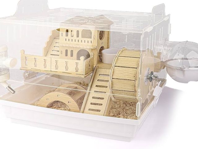 Lot 96-189952 - Cycodo 8 in 1 Acrylic Hamster Cage,2-Tier Dwarf Hamster Cage with Wooden Wheel &amp; Hideout,Small H...
