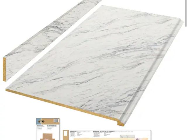 Lot 96-214267 - Hampton Bay approximately 6.5ft Straight Laminate Countertop Kit Included in Gloss Calcutta Marble w...