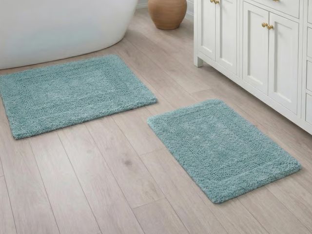 Lot 96-211348 - Ramanta Home 2 Piece Cotton Bath Mat Set - Spa Blue, Super Soft Rversible Absorbent, Machine Washabl...