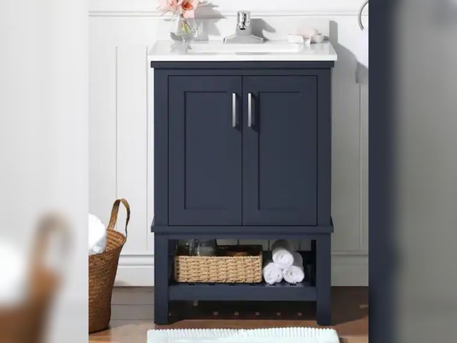 Lot 96-211432 - Home Decorators Collection
Tupelo 24 in. Single Sink Midnight Blue Bath Vanity with White Engineered...