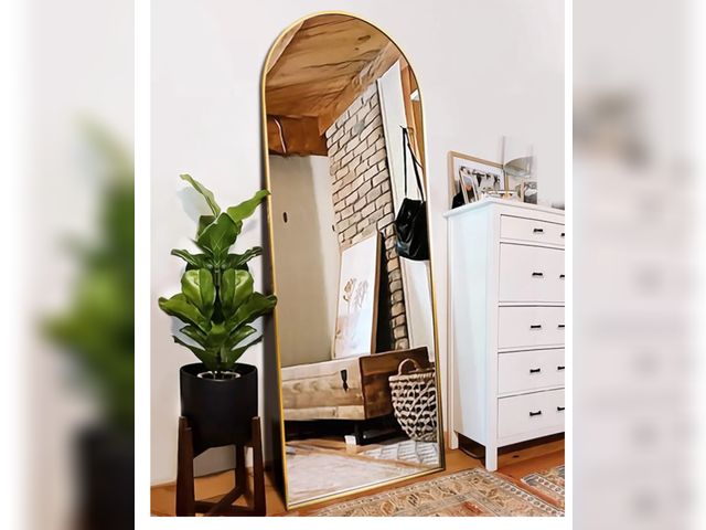 Lot 96-163870 - Floor Mirror, Full Length Mirror with Stand, Arched Wall Mirror, Gold Floor Mirror Freestanding, Wal...