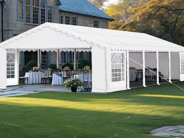 Lot 96-165740 - PHI VILLA
20 ft. x 40 ft. Outdoor Wedding Party Canopy Tent in White with Galvanized Frame and Side ...