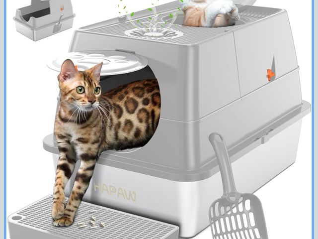 Lot 96-187663 - Stainless Steel Litter Box with Lid, 135° Flip-Top Extra Large Cat Litter Pan, Enclosed Metal Litter...